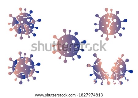 Defeated coronavirus, disrupted virus with gradient on white background. Broken destroyed corona viruses. Victory over the epidemic. Virology.