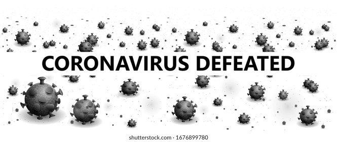 Сoronavirus defeated. Dead monochrome viruses and coronavirus bacteria lie on a white background. White and gray banner of coronavirus COVID-2019