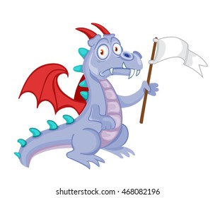 Defeated surrendering dragon holding a white flag.