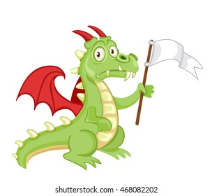 Defeated surrendering dragon holding a white flag.