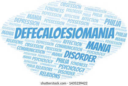 Defecaloesiomania word cloud. Type of mania, made with text only.