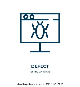 Defect icon. Linear vector illustration from testing software collection. Outline defect icon vector. Thin line symbol for use on web and mobile apps, logo, print media.