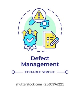 Defect managemnet multi color concept icon. Core feature of FMS system. Field service management. Round shape line illustration. Abstract idea. Graphic design. Easy to use in article