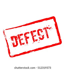 Defect red rubber stamp isolated on white background. Grunge rectangular seal with text, ink texture and splatter and blots, vector illustration.