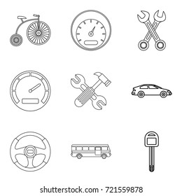 Defective machine icons set. Outline set of 9 defective machine vector icons for web isolated on white background