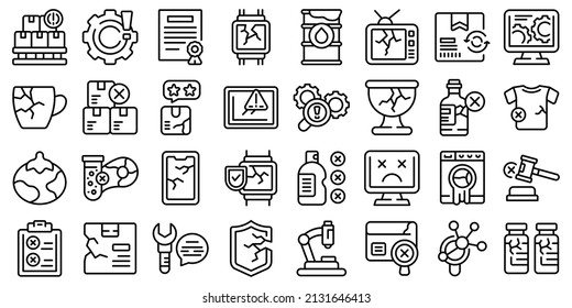 Defekte Produktsymbole setzen den Vektorgrafik. Containerfehler. Analyse-Zertifizierung