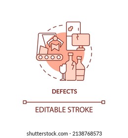 Defekt des roten Concept-Icons. Schlechte Produkte werden wiederhergestellt. Geringe Produktion. Art der muda abstrakte Idee dünne Linie Illustration. Einzeln Umrisszeichnung. Bearbeitbarer Strich. Arial, Myriad Pro Fett Schriftarten verwendet