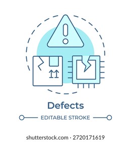 Defektiert das Symbol für das weiche blaue Konzept. Elektronische Komponenten, Produktschäden. Lieferpaket. Runde Liniendarstellung. Abstrakte Idee. Grafikdesign. Einfache Verwendung in Artikel, Infografik