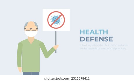 Defence covid, health insurance coronavirus, vaccination, elderly wearing medical mask concept. Grandparents protected from viruses and diseases vector. 