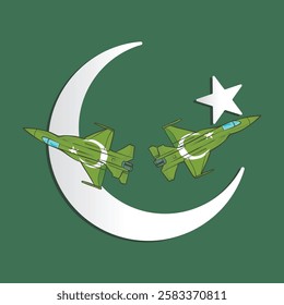 Defence Day Pakistan Flag, F 16 thunder fighter jets, social media, illustration art