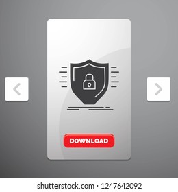 Defence, firewall, protection, safety, shield Glyph Icon in Carousal Pagination Slider Design & Red Download Button