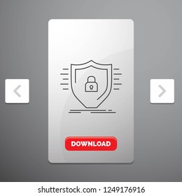 Defence, firewall, protection, safety, shield Line Icon in Carousal Pagination Slider Design & Red Download Button