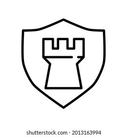 Defence flat icon. Shield pictogram for web. Line stroke. Isolated on white background. Outline vector eps10