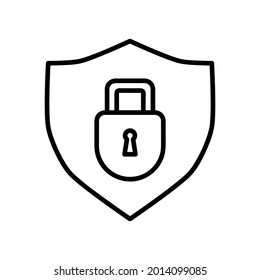 Defence flat icon. Shield pictogram for web. Line stroke. Isolated on white background. Outline vector eps10