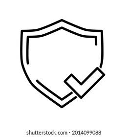 Defence flat icon. Shield pictogram for web. Line stroke. Isolated on white background. Outline vector eps10