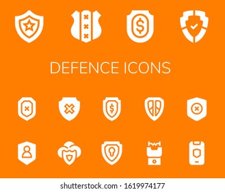 defence icon set. 14 filled defence icons.  Simple modern icons such as: Shield, Stun gun