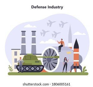 Defence Industry Set. Millitary Production And Technology. Global Industry Classification Standard. Isolated Flat Vector Illustration