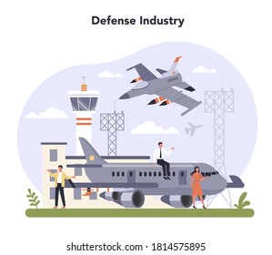 Defence Industry Set. Millitary Production And Technology. Global Industry Classification Standard. Isolated Flat Vector Illustration