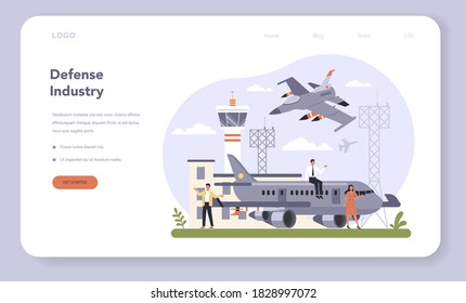 Defence Industry Web Banner Or Landing Page Set. Millitary Production And Technology. Global Industry Classification Standard. Isolated Flat Vector Illustration