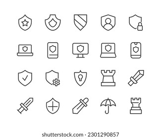 defence related premium icon set. Vector elements with editable stroke. Isolated on a white background