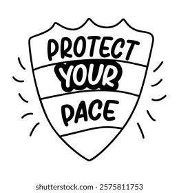 Defence shield with text protect your pace, glyph sticker 