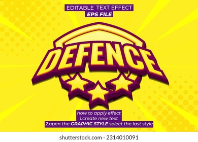 defence text effect, font editable, typography, 3d text. vector template