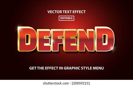 Defend Editable Text Effect Template - 3D Lettering With Dark Red And Golden Color Gradient