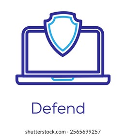 Defend Icon – Shield and Laptop Representing System Defense