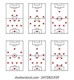 Defend tactics football, set of player position. Vector of organization soccer, team, football defend tactics, player strategy of defense, formation and , coaching gameplan illustration