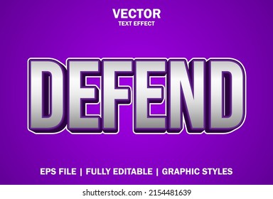 defend text effect with purple and silver  color 3d style.