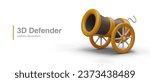 Defender concept. Realistic wheel cannon ready for battle. Color vector illustration. Vintage artillery. Siege weapon. Pirate long range firearms. Game content