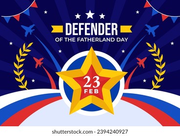 Defender of the Fatherland Day Vector Illustration on 23 February with Russian Flag and Star in National Holiday of Russia Flat Cartoon Background