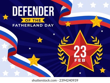 Defender of the Fatherland Day Vector Illustration on 23 February with Russian Flag and Star in National Holiday of Russia Flat Cartoon Background