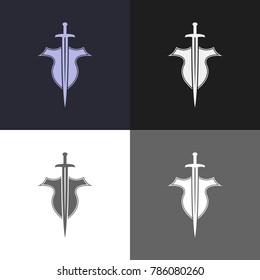 Defender logo template. Security sign. Shield and sword emblem.