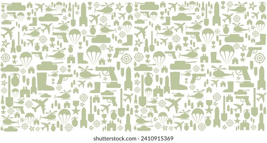 Defenders day military seamless  pattern on white background. Russian national holiday on 23 February. Elements and symbols of the Russian army. 
23 february greeting card template. illustration