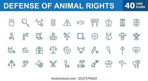 Conjunto de iconos de defensa de los derechos de los animales. Icono de arte lineal mínimo. Colección de ícono de bienestar animal. Ilustración vectorial