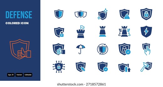 Diseño coloreado del Vector del conjunto del icono de la defensa bueno para el Web y el App móvil