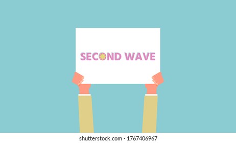 Defense concept of the second and third wave outbreak, second wave alphabet and coronavirus covid-19 on boxing board, Relaxing pastel colors, vector illustration for graphic design, website or banner