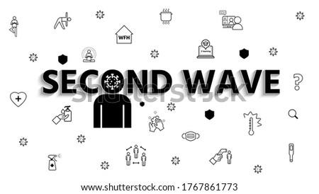 Defense concept of second wave outbreak, lifestyle icons after coronavirus pandemic, second wave alphabet, vector illustration for graphic design