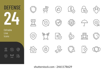 Defense Editable Icons set. Vector illustration in modern thin line style of protection related icons: shield, defender, tower, and more. Pictograms and infographics for mobile apps. 