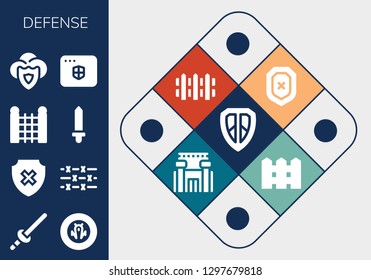  defense icon set. 13 filled defense icons. Simple modern icons about  - Shield, Sword, Barbed wire, Fence, Antivirus, Prison