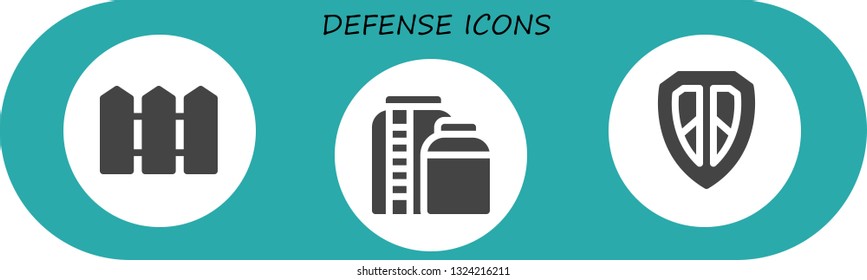defense icon set. 3 filled defense icons.  Collection Of - Fence, Tank, Shield