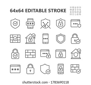 Defense icons. Defense and Security line icon set. Vector illustration. Editable stroke.