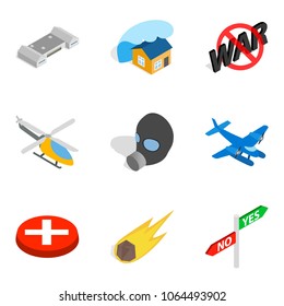 Defense icons set. Isometric set of 9 defense vector icons for web isolated on white background