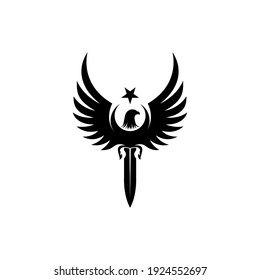 For the defense industry, a combination of the moon, star, eagle and dagger vector logo.