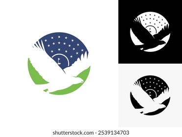 Para la industria de la defensa, una combinación de ilustraciones del logotipo del Vector de la luna, las estrellas, el águila y la bandera.