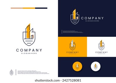 defense interior and exterior design , line art style , logo design template.