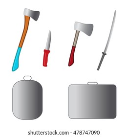 Defense items. Set for the zombie apocalypse - ax, knife, medical kit, zombie case and over.