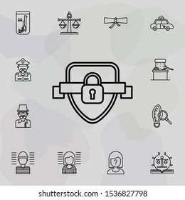 Defense, lock icon. Universal set of law and justice for website design and development, app development
