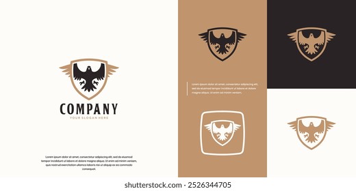 defense logo with eagle and shield concept, silhouette style, graphic design illustration.